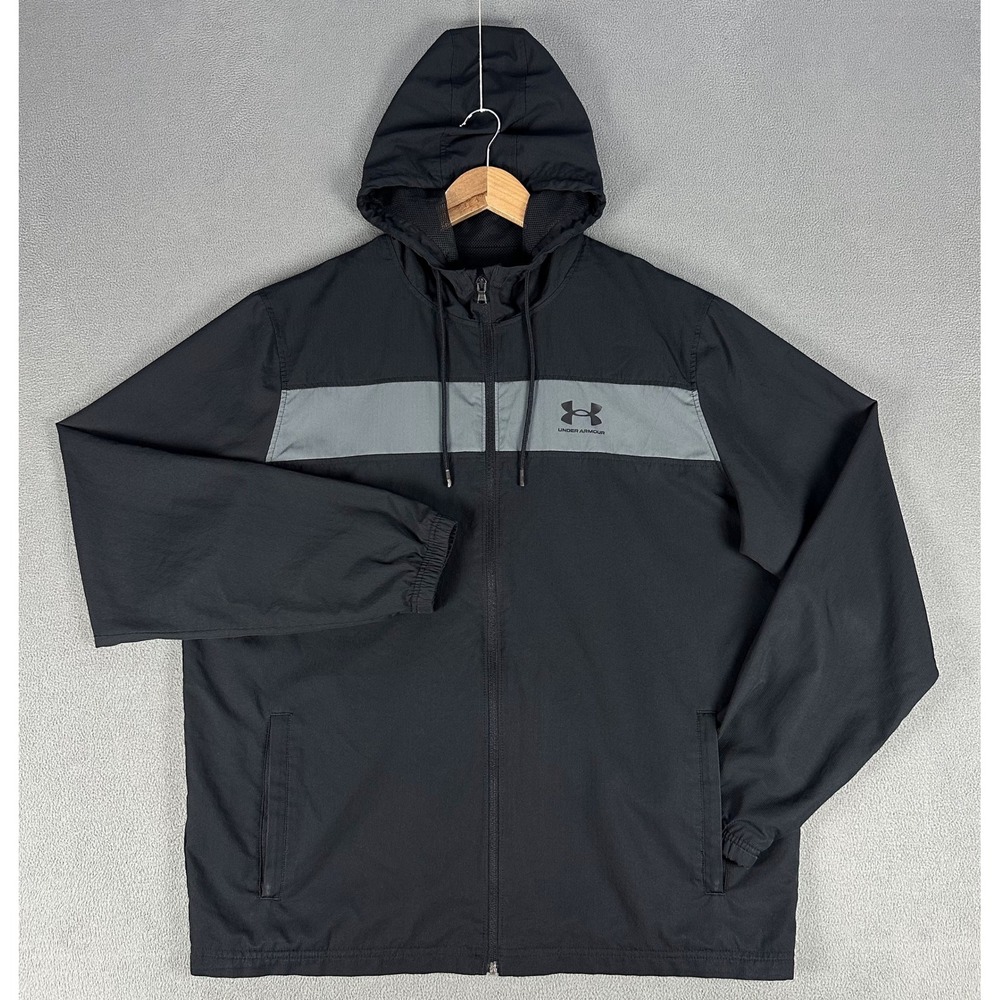 Under Armour Windbreaker Jacket Mens XL Black Sportstyle Storm Full Zip Training